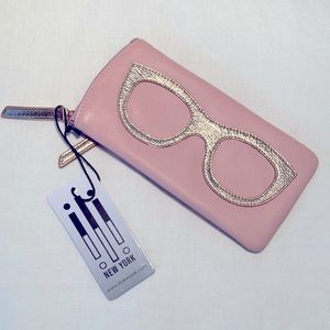 Ili New York leather eyeglass case with frame graphic blush rose